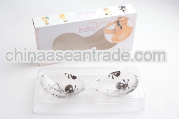 Fashion sexy invisible clear silicone free bra cup with printing