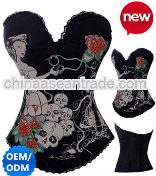 Fashionable Skull Pattern Sexy Overbust Corset with G-string for Women(8913)