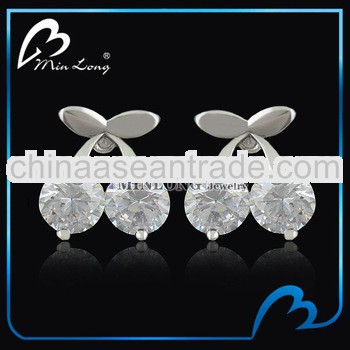 Fruit Cheery CZ Earrings Wholesale Jewelry Fashion Earrings Trendy Stud Earrings with Simulated Diam