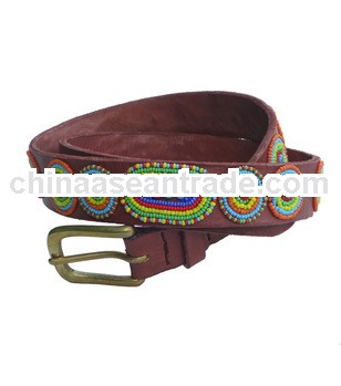 Genuine beaded leather belt
