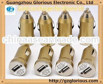 Gold car charger USB car charger for iphone 5S