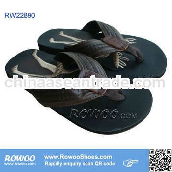 Good quality men's leather slippers sandal with embroidery