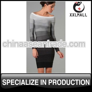 Gradient Color Bandage Dress Elegant Hot Sale off the Shoulder Spandex Bandage Dress