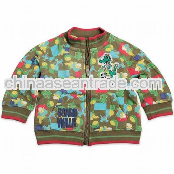 Green street board walk kid boys wear boys coat A1230embroidered dinosaur green overall printed zip 