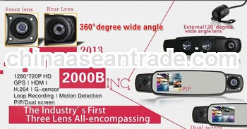 HD 720P 3 Way Vehicle DVR Rearview Mirror Car Camera Video Recorder GPS/G-sensor