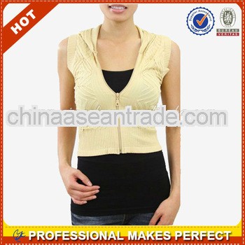HOT wholesale sexy laides hoodies sleeveless zip up hoodie(YCH-B0058)