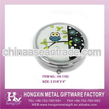 HX-1183 Round metal paper owl decorative metal pill box