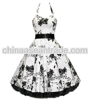 Halter 50s Pinup Dress black flowrer swing charming Rockabilly Dresses vintage dress