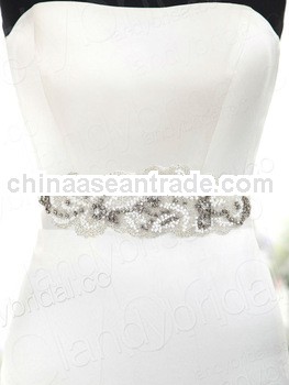 Handmade Silver Crystal Beaded Satin Belts