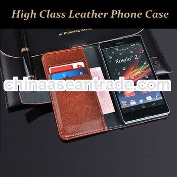 High class crazy leather wallet case cover for sony xperia z l36h