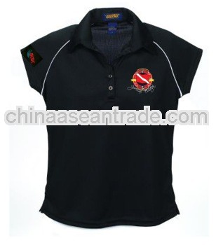 High quality Custom made 100% pique cotton ladies piping golf polo shirts with embroidery logo