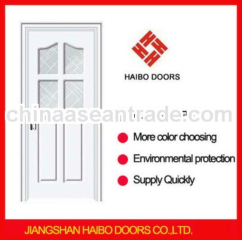 High quality Interior PVC laminated MDF wooden glass door (HW-021B)