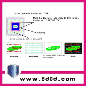 Hologram sticker/watermark/fluorescence/color changing