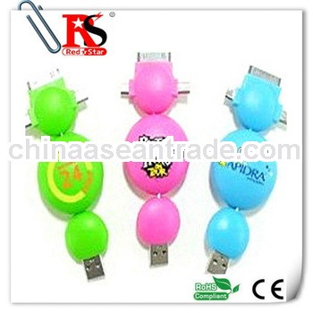 Hot 3 In 1 Colorful Retractable USB Sync Data Cable Charger For Iphone/Ipad/Samsung/PDA