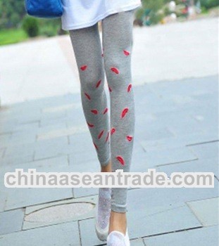 Hot Sale Mouth Embellished Comfortable Legging Light Grey JM12090301-2