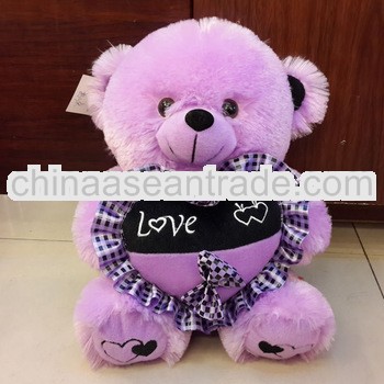 Hot sales plush purple teddy bear with heart