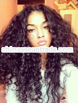 Hot selling 100% brazilian human hair nature color kinky curly full lace wig with bleached knots