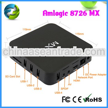 Hot selling Android 4.2 Amlogic 8726-MX TV box dual-core FLASH 8GB Nand flash SDRAM 1GB DDR3