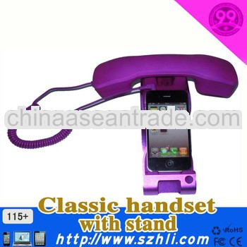 Hot style 2013!Wired Retro Pop anti radiation mobile phone handset with metal stand on factory sale 