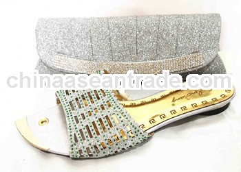 J094-silver Crystal rhinestone matching shoes and bag
