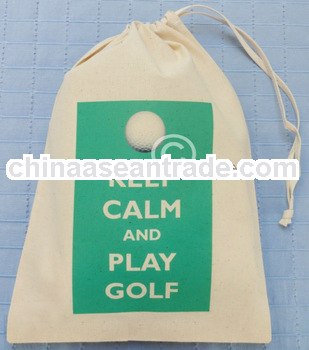 KEEP CALM AND PLAY GOLF - SMALL NATURAL COTTON DRAWSTRING BAG - Golfer storage