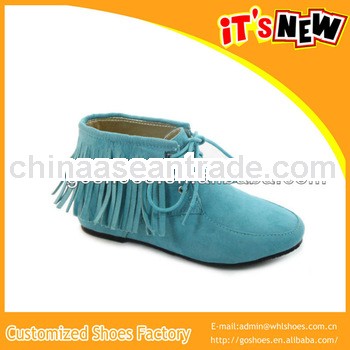 Kid Blue Flat Tassel Ankle Boots