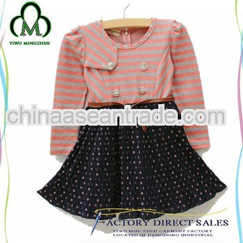 Korean Style stripe navy girls' dress long-sleeved dress