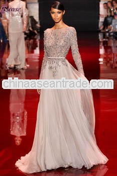 LBN-010 Elie Saab Fall 2013 Long Sleeve Full Length Chiffon Women Arabian Dress Costumes