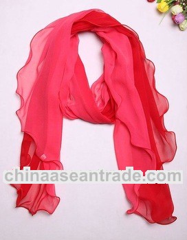 Ladies fashion long plain red silk scarf