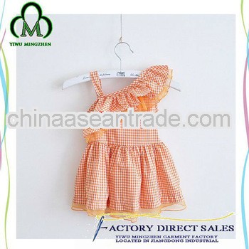 Latest desing 100%cotton falbala inclined shoulder dress baby dress