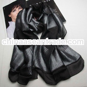 Latest elegant fashion black shawls long silk lady scarf