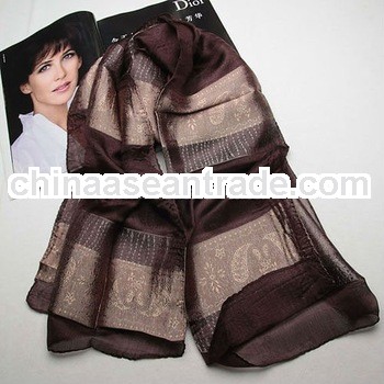 Latest elegant fashion shawls long women silk brown scarf