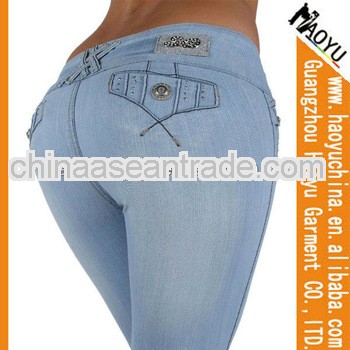 Latest fashion jeans for ladies vogue jeans types of fabric for trousers (HYW1181)