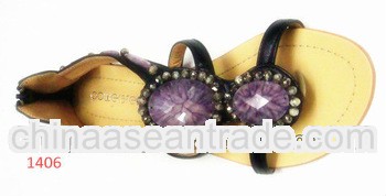 Latest women flat PU diamante sandal / shoe 2013