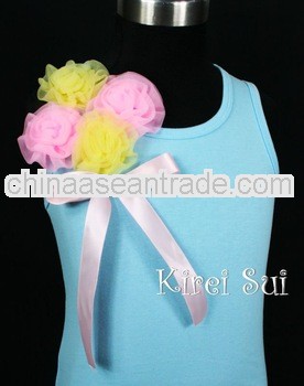 Light Blue Tank Top with Bunch of White and Light Pink Rosettes 1-10 years