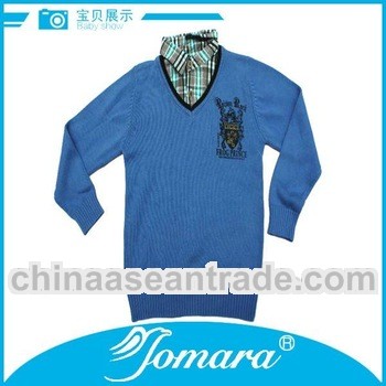 Long sleeve new design children fake twinset shirt collar sweaters