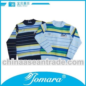 Long sleeve strip cotton boys knit sweater o neck