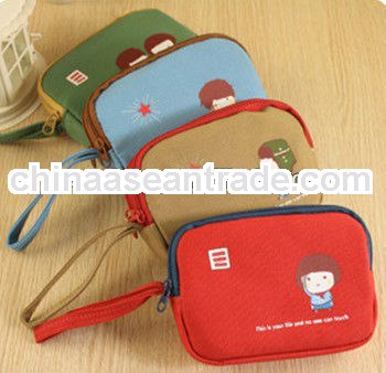 Lovely child double zipper canvas change purse/bag key