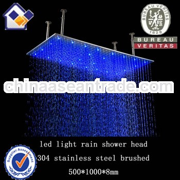 Luxury 500*1000mm brushed ceiling mounted no need battery led rain faucet shower