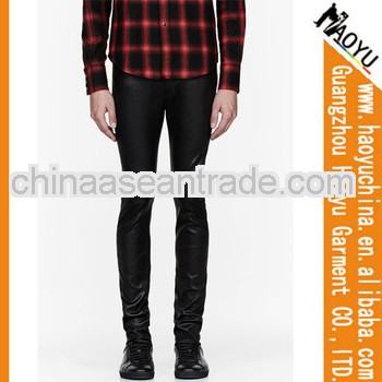 Men sexy trosers tight black leather pants leather skinny trousers (HYPU23)