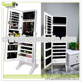 Mirrored furniture with wooden jewelry cabinet