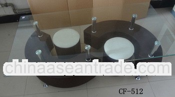 Modern Living Room Furnituer Glass top Coffee Table with Two Stools