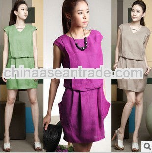 NEWEST KOREAN OFFICE LADY DRESS/LINEN COTTON DRESS/WOMEN'S DRESS C30040A