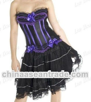 NEW Black &Purple Sexy Satin Lace up Corset and Tutu LA8068-5