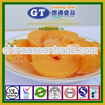 Natural fresh canned yellow peach sliced in tin