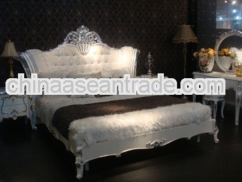 Neoclassic bedroom furniture hand carved wooden king bed BR-002#