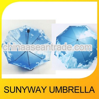New 3 Folding Sky Blue Cloud White Umbrella