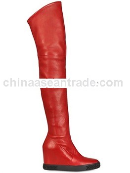New Fashion Brand Design Genuine Leather Red Height Increased Over Knee Boots