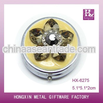 New Product for 2013 HX-6275 Round Flower 3 Case Silver Pill Box