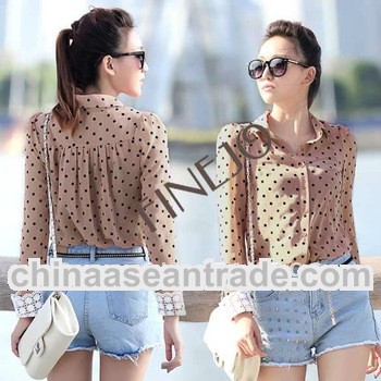 New Women Career Charming Polka Dots Chiffon Blouse Long Sleeve Shirt 7658